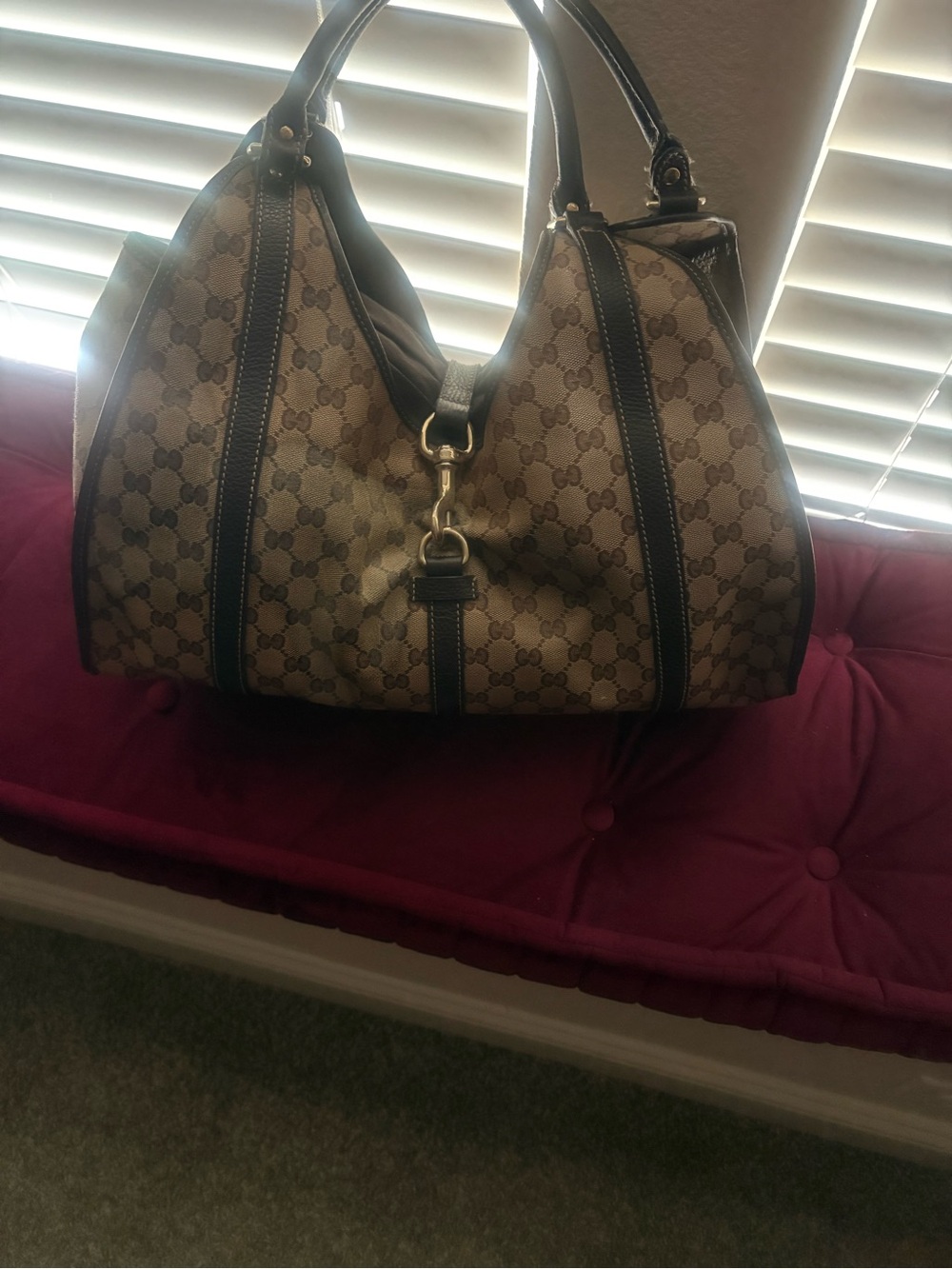 Gucci Brown GG Canvas Shoulder Bag with Dark Leather Trim